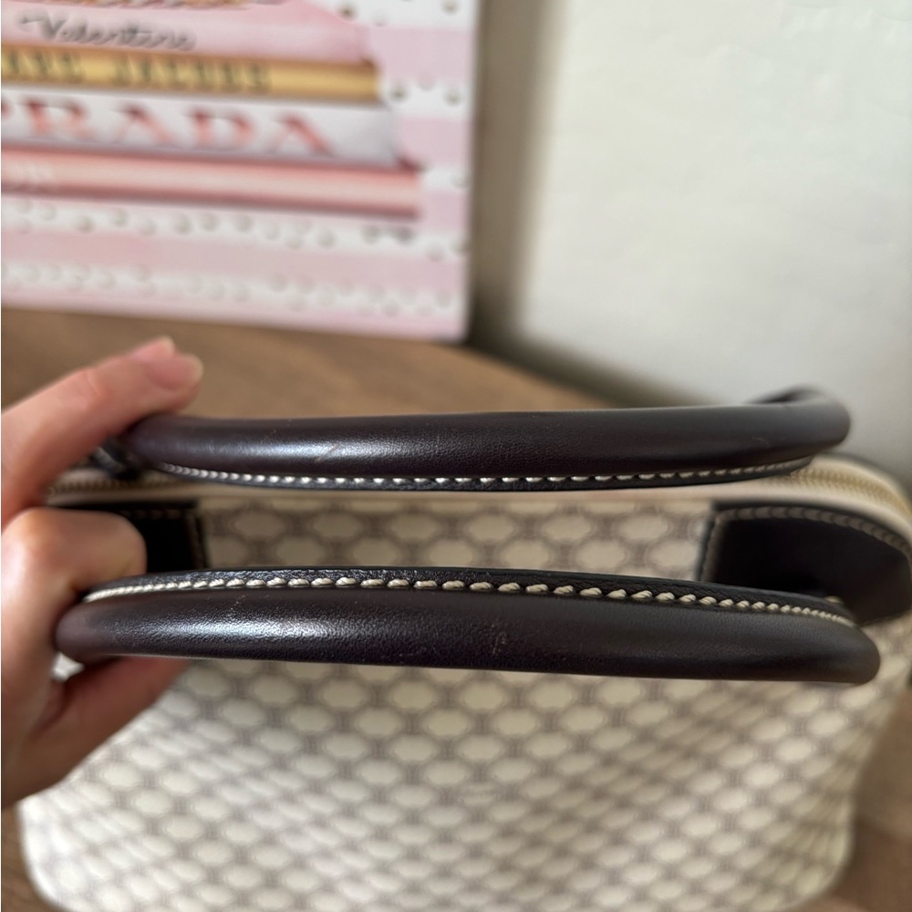 Celine Coated Canvas Macadam Dome Bag Cream and Dark Brown Bag with Gold Accents - Picture 7 of 14
